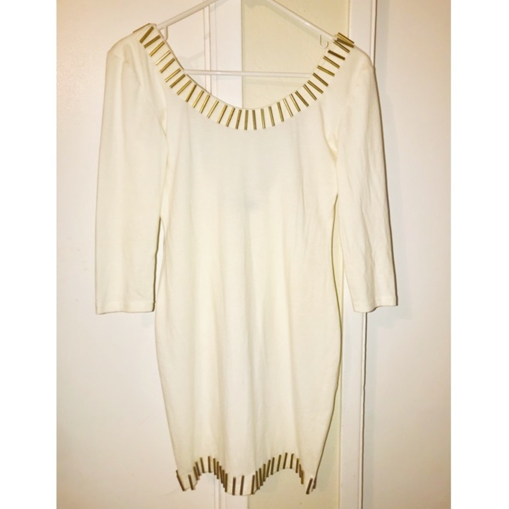 White and gold mid sleeve dress